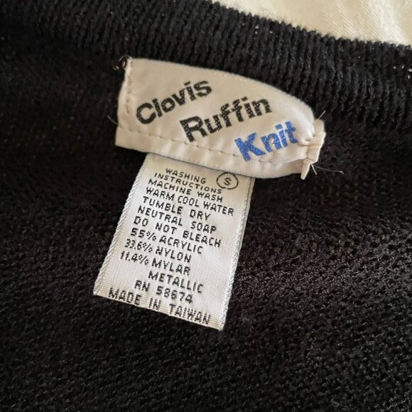 Vintage 1970s Clovis Ruffin Womens Sweater Sz Small Black Gold Metalllic Disco - Picture 7 of 7